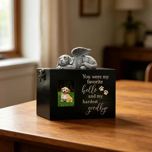 Miniatura 4 de Urna grande para perro para cenizas, caja de cremación funeraria negra con foto urna conmemorativa para mascotas con marco de fotos, caja