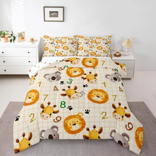 Miniatura 27 de Feelyou Juego de edredón de animales de zoológico, tamaño individual, juego de ropa de cama de animales de dibujos animados para niños, niñas