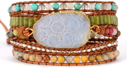 Miniatura 14 de ZOSOJONA - Pulseras bohemias hechas a mano de piedra natural, que dan vuelta, con cuentas de cristal de turquesa