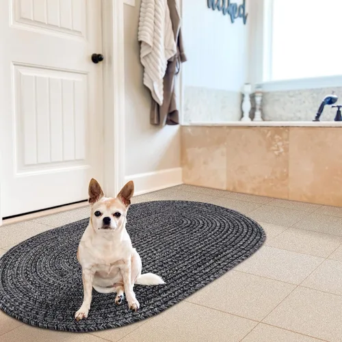 Miniatura 20 de Alfombra ovalada trenzada gris humo de 20 x 30 pulgadas, lavable para interiores y exteriores, decoración campestre para cocinas y entradas