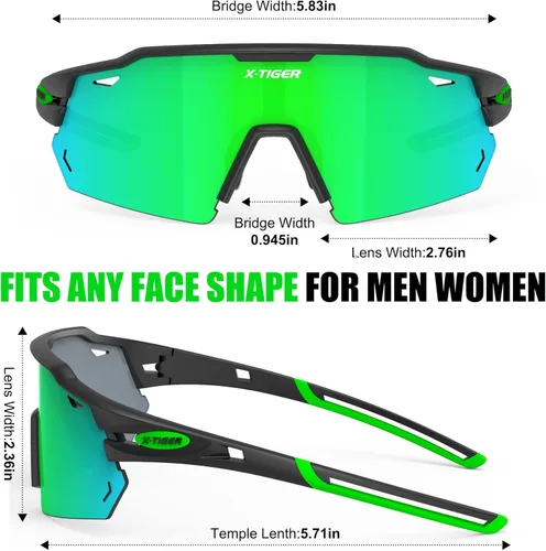 Miniatura 7 de X-TIGER Gafas de ciclismo polarizadas con 5 lentes intercambiables, MTB para ciclismo, béisbol, carrera, lentes deportivos para hombres y mujeres