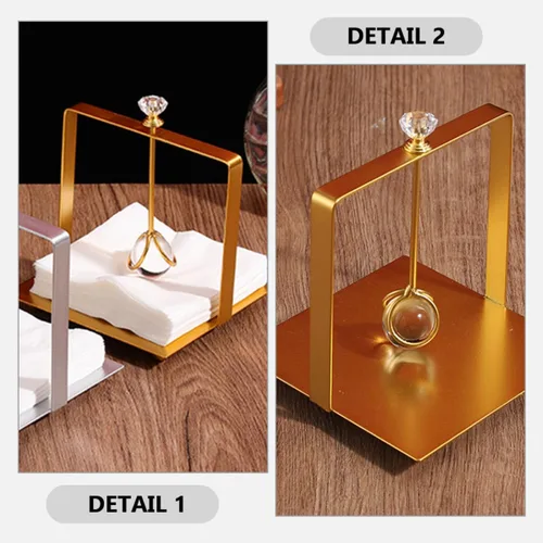 Miniatura 3 de Metal Napkin Holder Tissue Organizer Kitchen Napkin Rack Square Metal Serviette Stand for Restaurant Bar Tabletop Use, Gold Finish