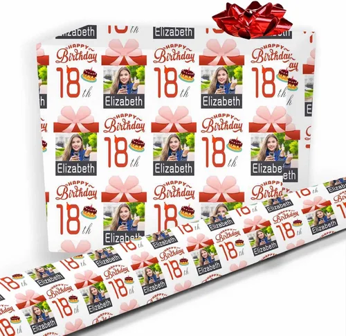 Miniatura 9 de Papel de regalo personalizado, divertido papel de regalo para cara, foto, nombre, Día del Padre, rollo de regalo para papá, hombres, mujeres, niños
