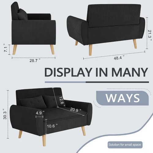 Miniatura 2 de Shintenchi Sofá Loveseat Pequeño y Moderno, Sofá de 2 Asientos Tapizado en Tela de Mediados de Siglo, Muebles Love Seats para Espacios Pequeños