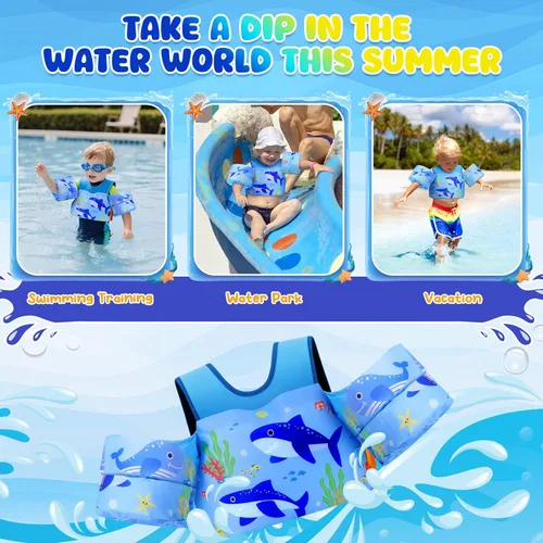 Miniatura 5 de MoKo Chaleco de natación para niños pequeños de 13-30/20-50/22-66 libras, flotadores de brazo de natación de dibujos animados, alas de agua
