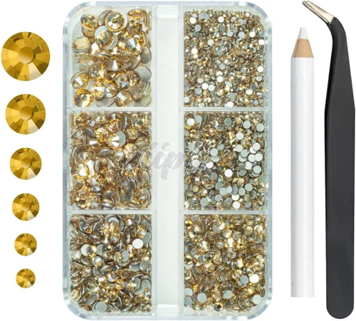 Miniatura 10 de Juego de 4010 diamantes de imitación dorados champán para arte de uñas, diamantes de imitación de parte trasera plana, dijes dorados para uñas, 6