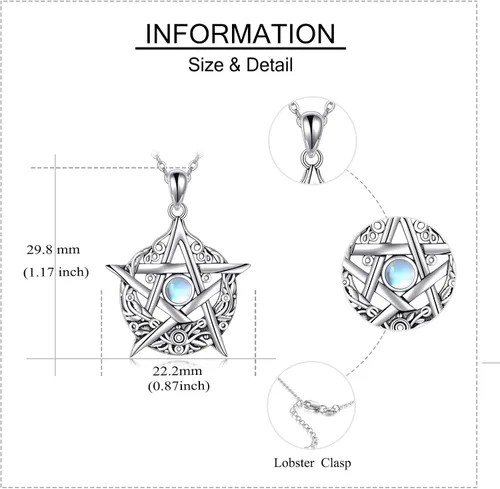 Miniatura 5 de ONEFINITY Collar de piedra lunar cruz de plata esterlinadrgaonhongoluna crecientepentagramatalismán collar con colgante de nudo celta regalos