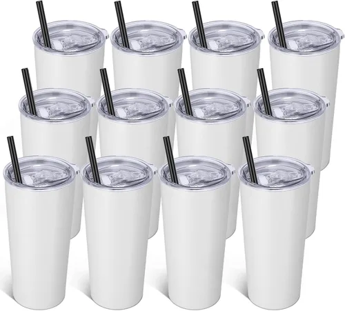Miniatura 25 de VEGOND Vaso de 20oz a granel con tapa y pajita, vaso aislado al vacío de acero inoxidable de doble pared para café, viaje, paquete de 1 unidad, Rojo