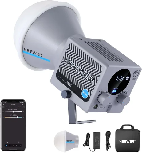 Miniatura 10 de NEEWER Luz de video LED RGB portátil de 60W Luz de mano de relleno, control APP/2.4G/Panel 18 escenas 8700Lux/1m 2700-6500K CRI97+ Regulable COB