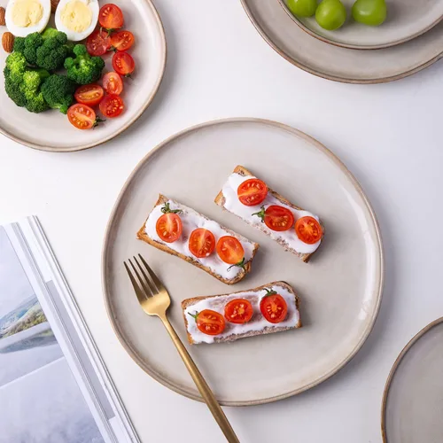 Miniatura 4 de Juego de Platos de Cerámica AmorArc de 6, Platos de Barro de Esmalte Reactivo Hechos a Mano de 8.5 Pulgadas para Postre, Ensalada, Aperitivo, Cena