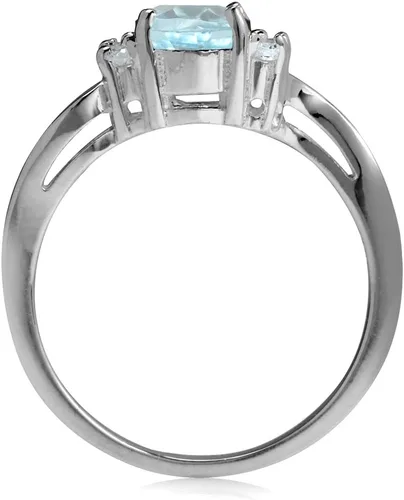 Miniatura 3 de Silvershake Anillo de compromiso de plata de ley 925 chapada en oro blanco con topacio azul genuino de 1,52 quilates
