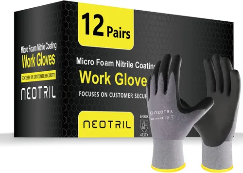 NEOTRIL - Guantes de trabajo de seguridad con revestimiento de nitrilo de microespuma, 3/6/12/36 pares, guantes de nailon transpirable para hombres