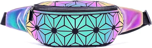 Riñoneras para mujeres y hombres, bolsa holográfica luminosa para el pecho, paquete de cintura geométrica para viajes, festivales, correr, deportes