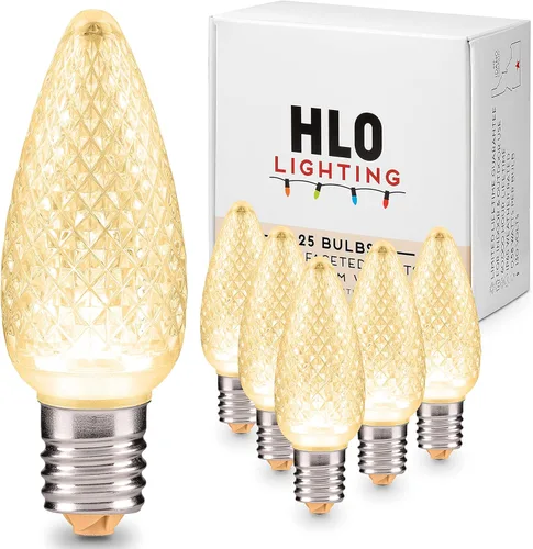 HLO Lighting Juego de 25 bombillas LED de Navidad C9 de color blanco cálido para uso en interiores y exteriores | Bombilla de repuesto duradera
