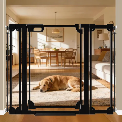 Miniatura 16 de WAOWAO Puerta de acrílico transparente extra alta de 40 pulgadas para bebés y niños con doble cerradura, 29.5-37.37 pulgadas de ancho, puerta