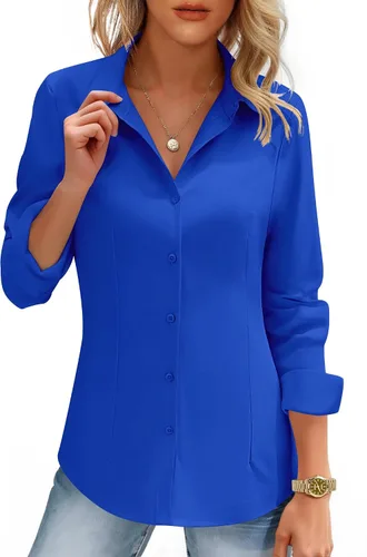 Miniatura 7 de HOTOUCH Camisas de mujer con botones de manga larga, camisa de vestir ajustada, blusas de trabajo, cuello, elegantes, casuales, de negocios