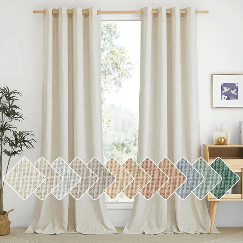 Miniatura 95 de NICETOWN Cortinas de lino natural con textura de lino para dormitorio, mezcla de lino rústica con ojales en la parte superior, semitransparentes