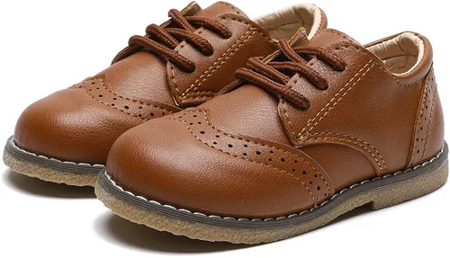 Miniatura 6 de Timatego Zapatos Oxford para niños y niñas, de piel sintética, con cordones, para la escuela, zapatos de vestir para bebés y niños pequeños