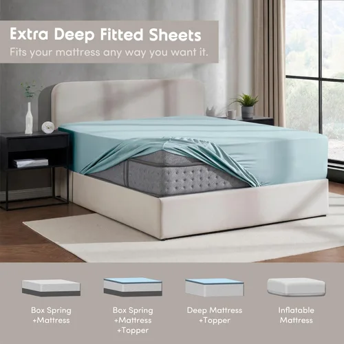 Miniatura 7 de Nestl Bedding - Sábanas bajeras con bolsillo profundo de 53 cm 24 - Azul claro