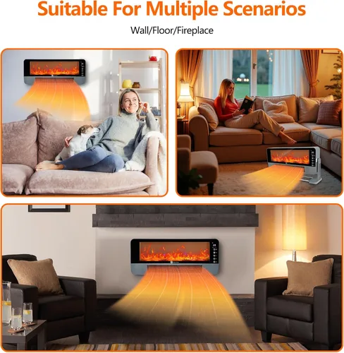 Miniatura 5 de Calentador de espacio, calentadores de espacio para uso en interiores, calentador de chimenea, WiFi y aplicación Tuya controlada, efecto de llama