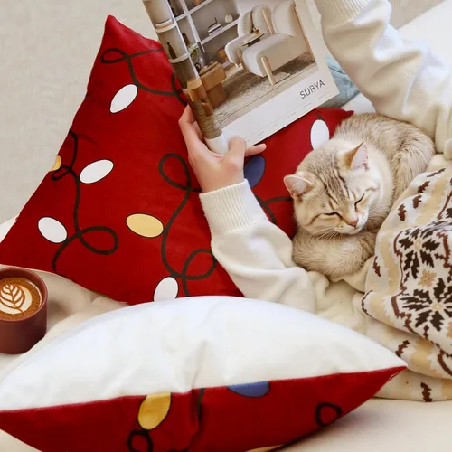 Miniatura 3 de jinchan Fundas de almohada navideñas de 20 x 20 pulgadas, fundas de almohada rojas navideñas con estampado de luces de cascabel, decoración