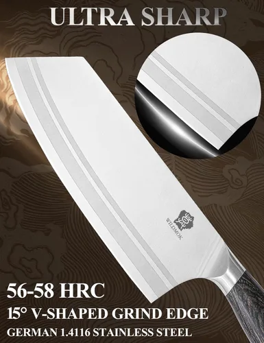 Miniatura 2 de WILDMOK Cuchillo Carnicero de 7.8 Pulgadas, Cuchillos de Chef Chinos Ultra Afilados - Cuchillo de Cocina para Picar, Acero Alemán y Mango Ergonómico