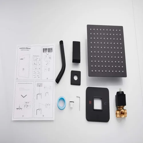 Miniatura 8 de Grifo de Ducha Negro GGStudy Kit de Acabado de Ducha de Una Sola Función con Válvula de Instalación Empotrada Conjunto de Ducha Sistema de Grifo