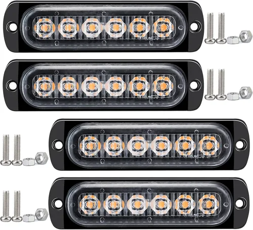 Miniatura 9 de Lámpara LED de advertencia intermitente lateral de 12-24 V, barra estroboscópica de emergencia (blanco, 4LED)