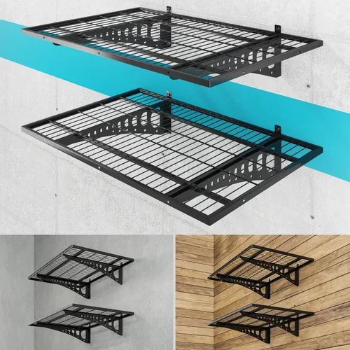 Paquete de 2 estantes de pared de garaje de 2 x 3 pies (24 x 36 pulgadas), capacidad de carga de 500 libras, estantes montados en la pared de