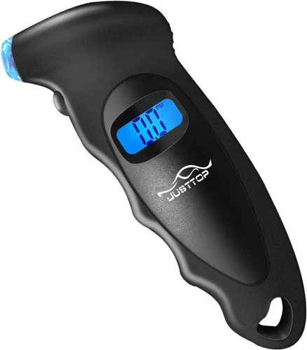JUSTTOP - Medidor digital de presión de neumáticos, 150 PSI, 4 ajustes, para automóviles/camionetas/bicicletas, LCD retroiluminado y agarre Negro