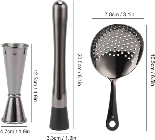 Miniatura 3 de Juego de coctelera de 11 piezas, kit de barman de acero inoxidable, kit de camarero para fiestas en casa y utensilios de bar (negro)