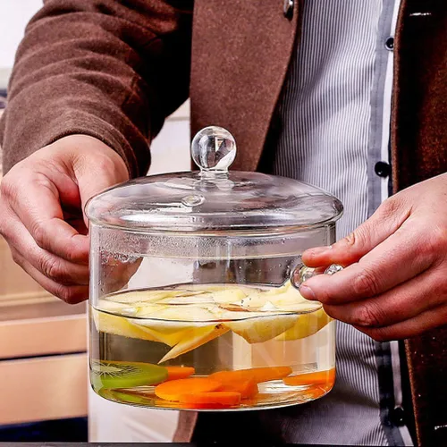 Miniatura 4 de GANAZONO Olla de cocina de vidrio con tapa, resistente al calor, olla de vidrio de borosilicato, olla de doble asa para cocina casera, cocina