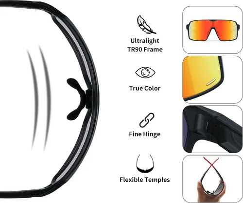 Miniatura 6 de Karsaer Lentes de sol deportivos de gran tamaño para hombres y mujeres, lentes de protección UV de marco grande, ideales para béisbol, correr, Marco