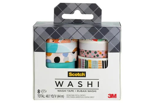 Scotch Cinta washi, diseño moderno abstracto, 8 rollos, ideal para diario de viñetas, álbumes de recortes y decoración de bricolaje (C1017-8-P19)