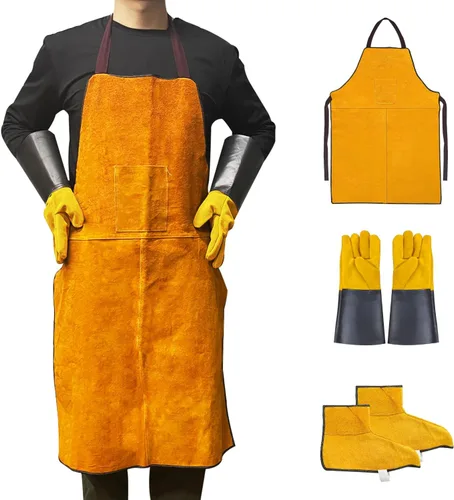 Delantal de soldadura de guantes y pies para hombre, resistente al calor y retardante de llama, delantal de herrero