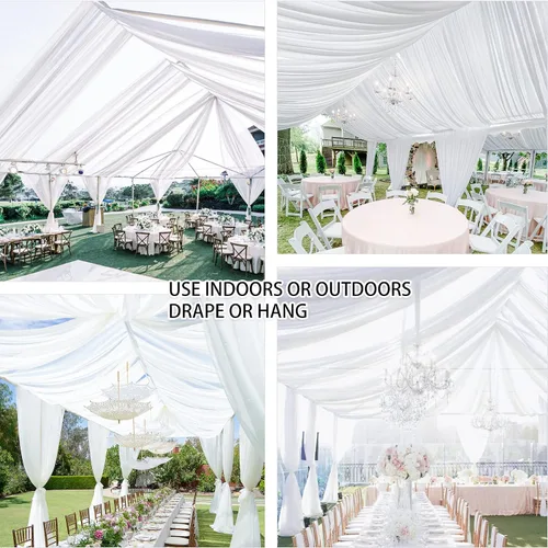 Miniatura 8 de Cortinas de techo blancas para bodas – 6 paneles de 5 x 10 pies de gasa blanca para cortinas de telón de fondo transparentes para bodas, fiestas