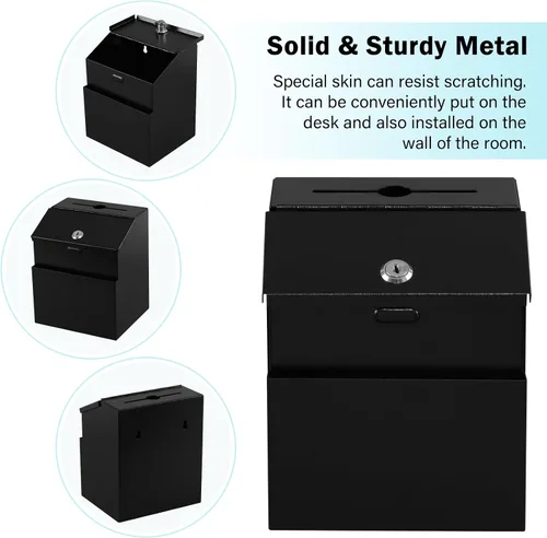 Miniatura 2 de xydled Caja de sugerencias con cerradura montable en pared de metal para donación/boleta/votación/colección/caja de depósito de llaves con 50