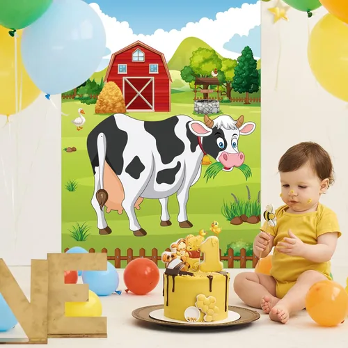 Miniatura 5 de PLULON Juega a Colocar la Cola en la Vaca Juego de Fiesta para Niños, Juego Temático de Granja y Vaca para Cumpleaños Animales Póster de Vaca