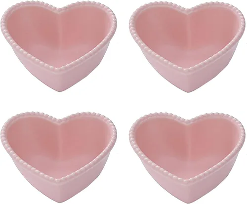 Miniatura 4 de CHOOLD - Cuenco de cerámica con forma de corazón para pudín horneado, cuenco para postre, cuenco para horno, ramekin para ramekin (rosa/blanco)