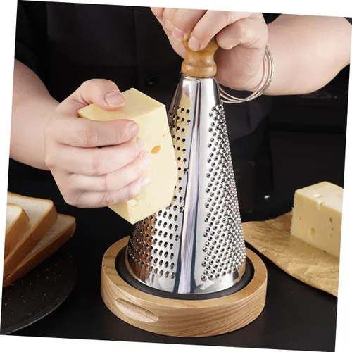 Miniatura 4 de Uonlytech Multifunctional Kitchen Cheese Grater with Wood Handle Stainless Steel Three-sided Design Stable Stand for Home Restaurant Vegetable