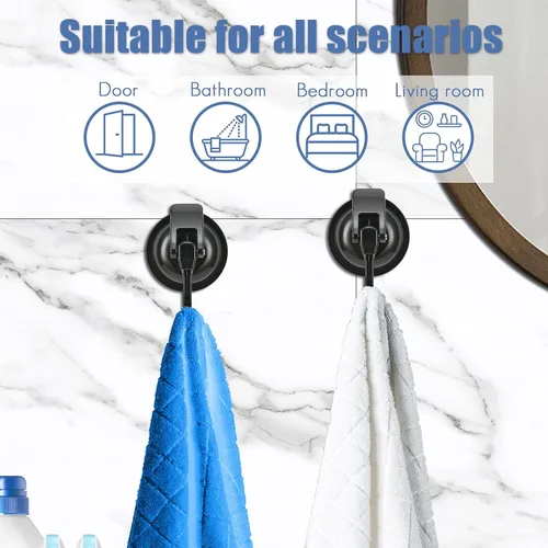 Miniatura 6 de Colgador de corona, chapado en negro, pulido con súper succión para ventanas de vidrio, cocina, baño y baño, paquete de 6, plástico ABS