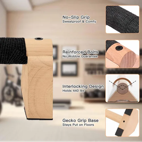 Miniatura 3 de Barras paralelas de madera para calistenia – Barras de empuje de pie de mano para entrenamiento, entrenamientos en L y inmersión – Equipo de fitness