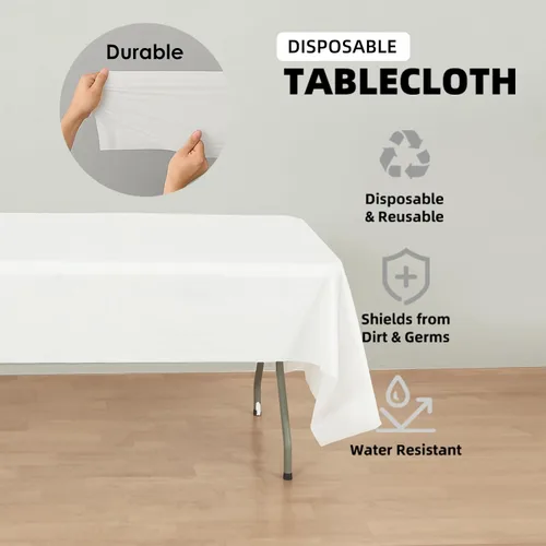 Miniatura 2 de Paquete de 12 manteles de plástico negro – Cubiertas de mesa desechables de 54 x 108 pulgadas para mesas rectangulares, resistentes y resistentes al