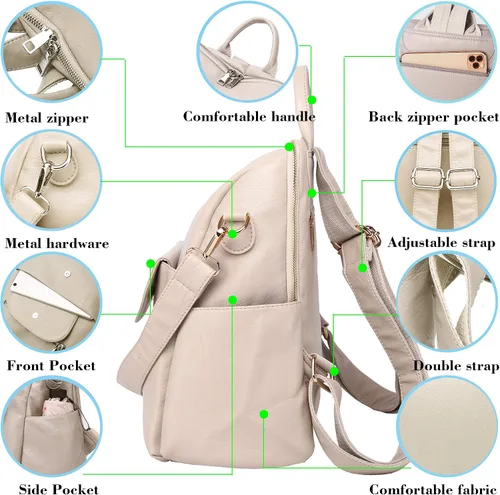 Miniatura 6 de ASDSSRY Mochila de Moda para Mujer Bolso Impermeable Mochilas Escolares Viajes Compras Mochila Convertible Bolsa de Hombro para Damas