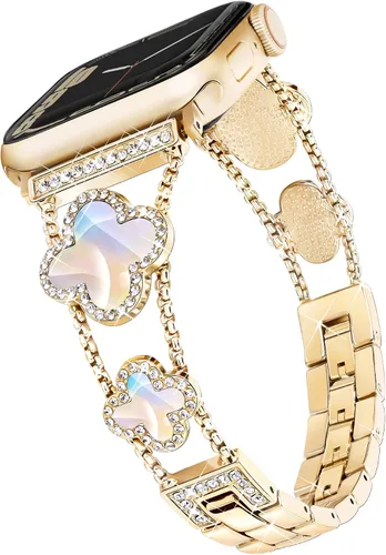 Miniatura 11 de wipalor Correa de trébol de cuatro hojas para Apple Watch para mujer de 42mm 41mm 40mm 38mm, correas delgadas iWatch para mujer, correas metálicas