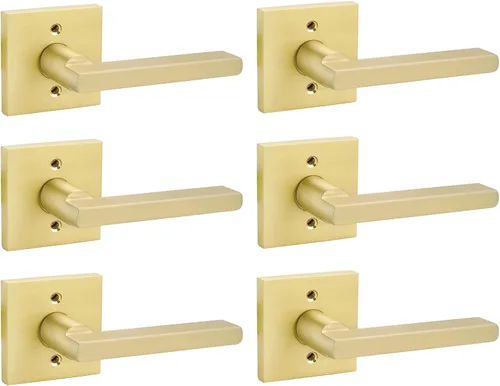 Miniatura 28 de Goldenwarm Manija de puerta simulada de oro cepillado – Palanca interior decorativa sin giro para despensa, puertas francesas y armarios (2 piezas)