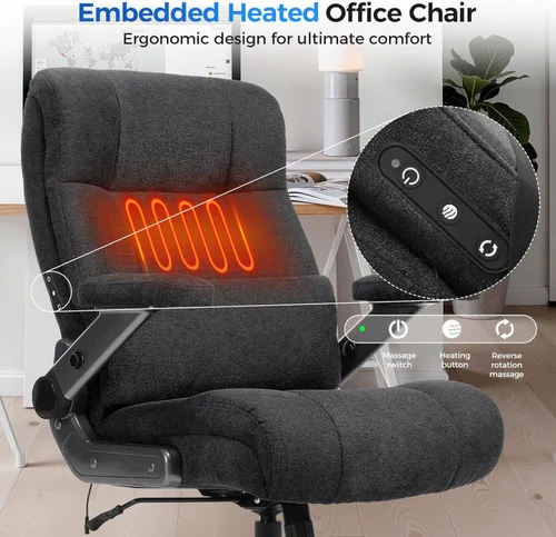 Miniatura 5 de Silla de oficina grande y alta de 600 libras, asiento extra ancho, masaje 3D y calor, silla de oficina con resistencia para personas, brazos