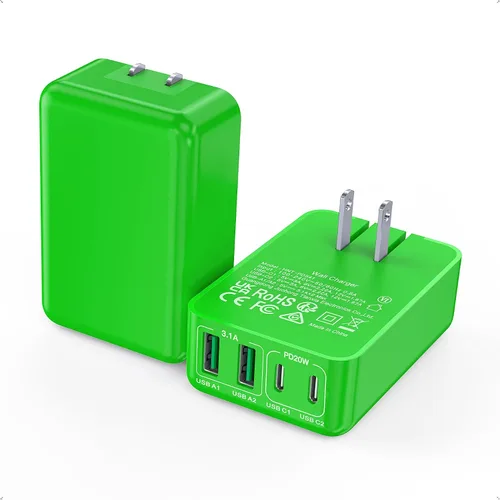 Miniatura 14 de Paquete de 2 bloques de carga USB C planos, 40 W, 4 puertos, cargador rápido de 20 W, bloque de carga tipo C, cargador de pared USB de 3.1 A, doble