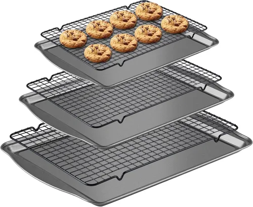 Miniatura 9 de hunnycook 2P sartenes para pizza antiadherentes - Bandeja redonda de pizza de 12" con agujeros y asa, sartén de pizza de acero al carbono