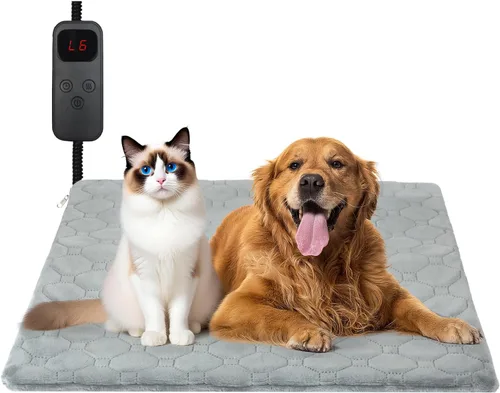 Almohadilla térmica para gatos, 6 temperaturas ajustables y 5 opciones de temporizador, almohadilla térmica de mascotas de 17.7 x 17.7 pulgadas para
